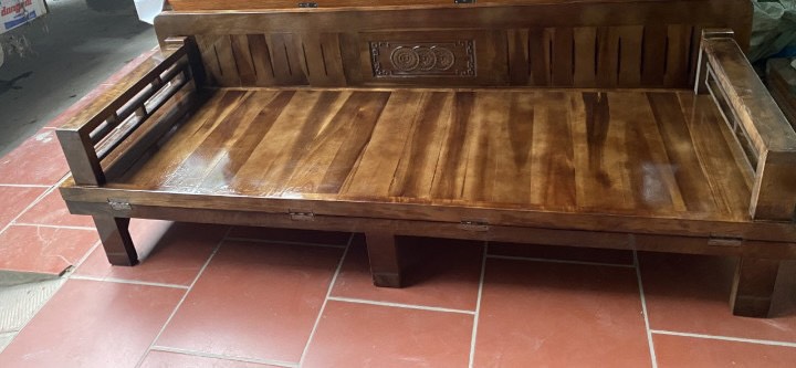 Giuờng Ghế Gấp Gỗ Quế Màu Óc Chó ( 1m5* 1m9 )