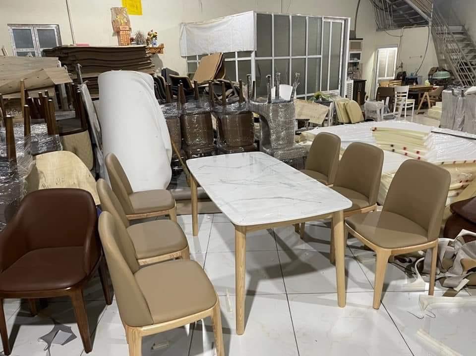 Bộ Bàn Cao Cấp Mặt Đá Gỗ Sồi Nga 6 Ghế  Hải Phòng