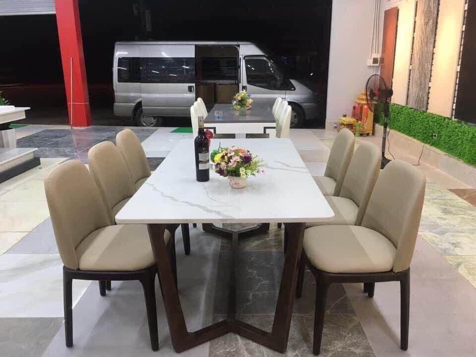 Bộ Bàn Cao Cấp Mặt Đá Gỗ Sồi Nga 6 Ghế  Hải Phòng