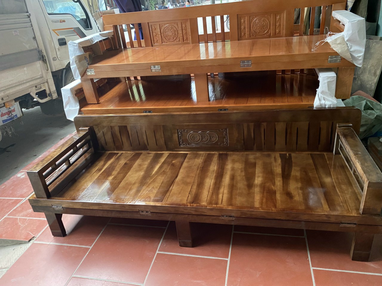 Giuờng Ghế Gấp Gỗ Quế Màu Óc Chó ( 1m2 * 1m9 )
