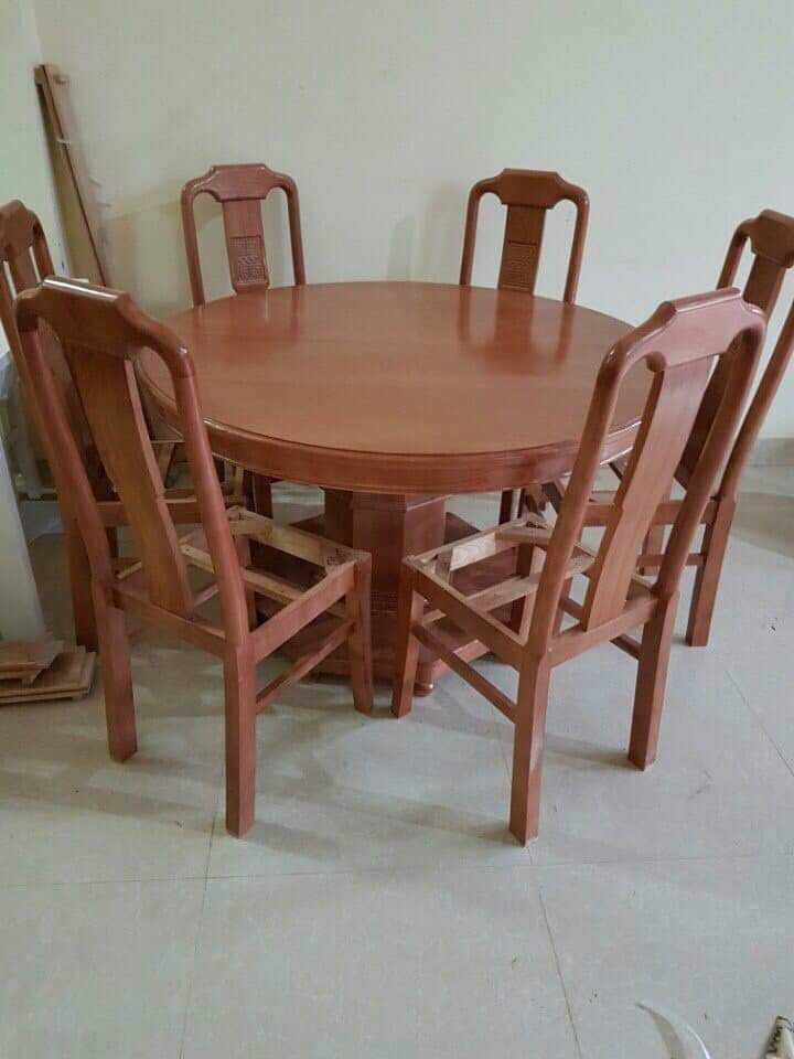 Bộ Bàn Ghế Gỗ Sồi Nga Tròn 6 Ghế Màu Cánh Dán Hải Phòng