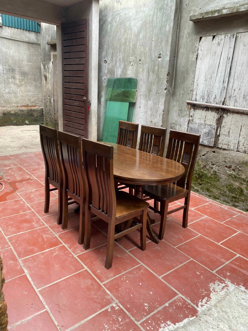 Bộ Bàn Ghế Gỗ Sồi Nga 6 Ghế Màu Cánh Dán Hải Phòng