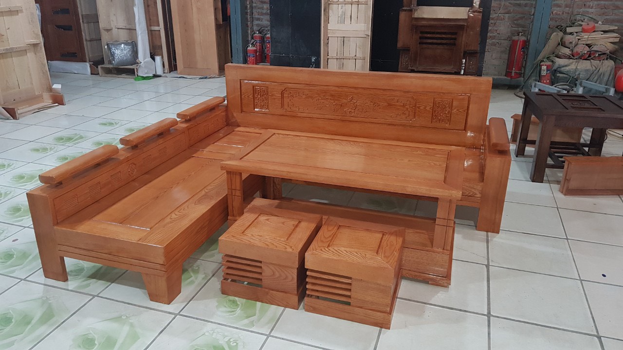 Bộ Phòng Khách Góc Gỗ Sồi Mặt Liền Hải Phòng